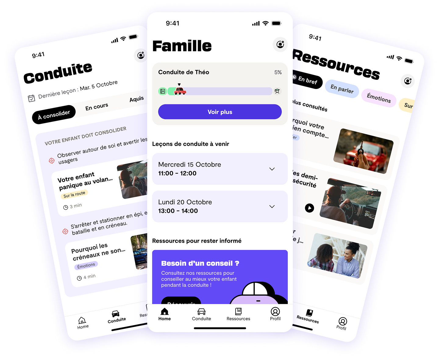 Trois écrans de l'application ornikar : un splashscreen, une question 'Si tu devais la décrire en un Emoji, ça serait...' et plusieurs émojis en réponses